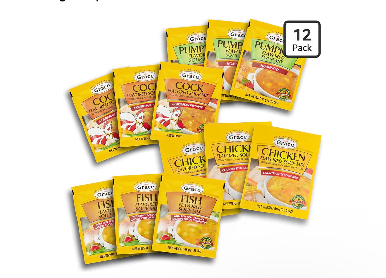 Grace Variety Pack of Flavored Soup 12 Pack - Fish, Cock, Chicken and Pumpkin