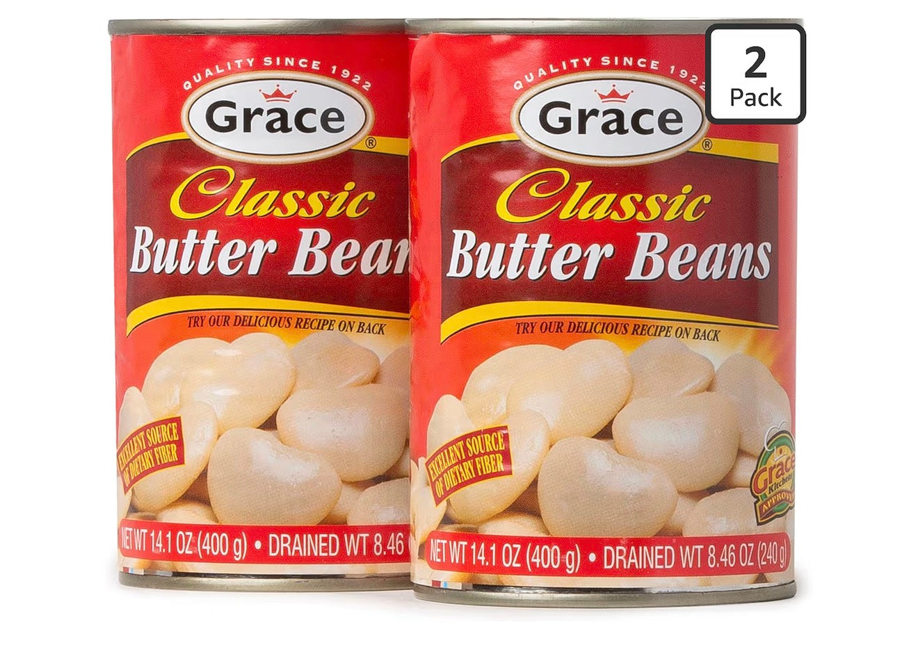 Grace Butter Beans 14oz - 2 Pack Canned Butter Beans